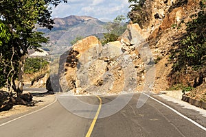 Landslide on the roadway in El Salvador