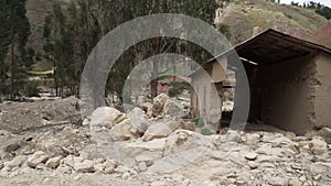 Landslide, rockslide near Canon del Pato in the Andes, Peru