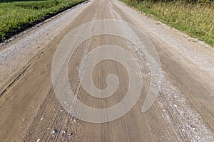 landslides on a country road after heavy rains and rains in summer