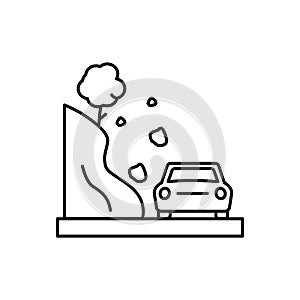 Landslip, car icon. Simple line, outline vector elements of natural disasters icons for ui and ux, website or mobile application