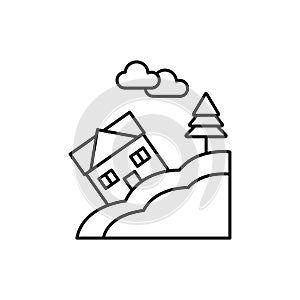 Landslip, house icon. Simple line, outline vector elements of natural disasters icons for ui and ux, website or mobile application