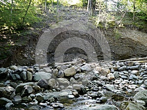 Landslip on riverbank