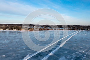 Lane Carved into Frozen Lake Winter