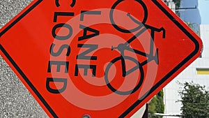 Lane closed sign on the road not allowing bicycles to pass Passage prohibited barrier construction vancouver canada