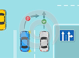 Lane direction road sign meaning. Correct and incorrect movement in lane.