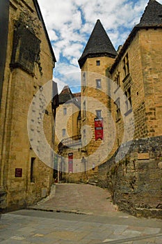 Lane with old building in old town of Sarlat, Perigord, France