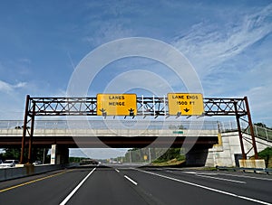 Lanes Merge Sign photo