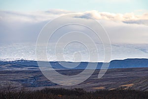 Langjoekull glacier in Iceland snow white ice giant covering mountain top