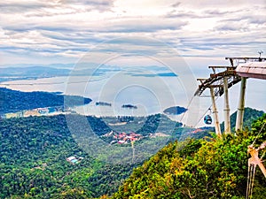 Langkawi island, Malaysia - January 3rd 2019: Second steepest cable car in the world. Langkawi rope way also known as SkyCab locat
