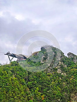 Langkawi island, Malaysia - January 3rd 2019: Second steepest cable car in the world. Langkawi rope way also known as SkyCab locat