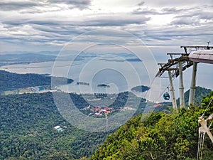 Langkawi island, Malaysia - January 3rd 2019: Second steepest cable car in the world. Langkawi rope way also known as SkyCab locat