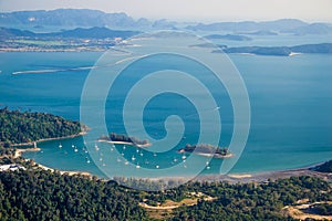 Langkawi landscape with islands, top view