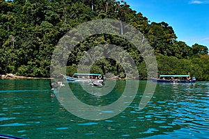 LANGKAWI, MALAYSIA - OCTOBER 15.2019:Eagle feading at island hopping in langkawi