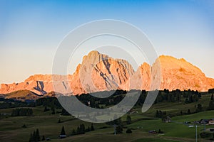 Langkofel Group with alpine glow, Dolomites, Northern Italy