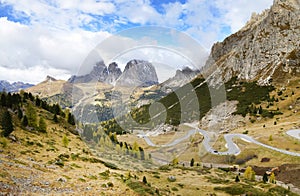The Langkofel Group in italian: Gruppo del Sassolungo the massif mountain in the western Dolomites.
