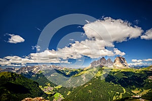 Langkofel - Sassolungo and Sassopiatto mountains and Catinaccio Group, Dolomites Alps , Trentino Alto Adige South Tyrol, Italy