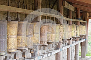 LANGMUSI, CHINA - SEP 25 2014: Mani wheel at Kirti Gompa (Dacang