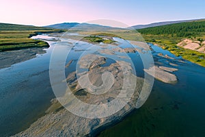 Langot-Yogan river, august morning. Yamal, Russia