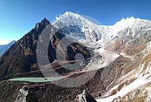 Langtang Lirung peak as seen from Kyanjin Ri peak in Langtang Valley, Nepal.