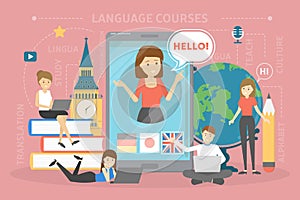 Language courses concept. Study foreign languages in school