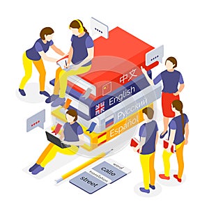 Language Courses Isometric Background