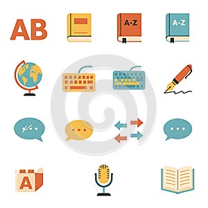 Language, Education, and Communication Flat Icon Set