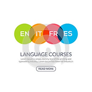 Language learn vector banner design. Language course english different speak logo concept