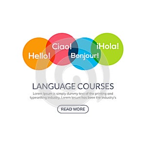 Language learn vector banner design. Language course english different speak logo concept