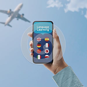 Language learning app on smartphone