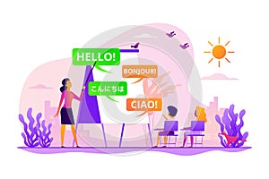 Language learning camp concept vector illustration