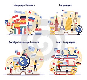 Language learning concept set. Study foreign languages with native