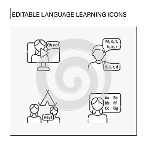 Language learning line icons set