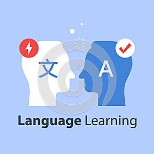 Language learning, translate concept, international communication, linguistics coarse