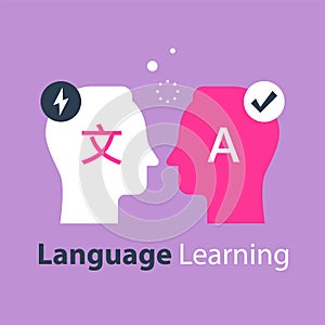 Language learning, translate concept, international communication, linguistics coarse