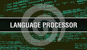 Language processor concept with Random Parts of Program Code. Language processor with Programming code abstract technology
