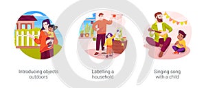 Language and speaking development isolated cartoon vector illustration set