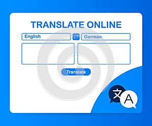 Language translation color icon. Online translator. Spell check. Computer screen with text translating app. Vector illustration.