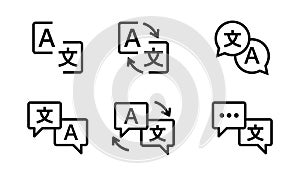 Language translation icon. Translation chat bubbles line sign. Translate service element. Stock vector template