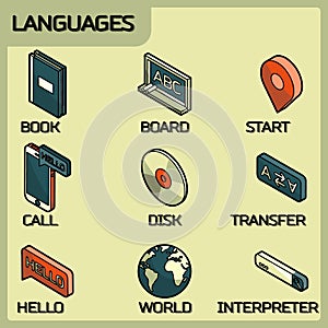 Languages color outline isometric icons