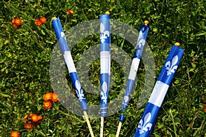 Quebec Flags. Immigration, Welcome, Independence, National Day Celebration Patriot Saint Jean Baptist. Cultural Holiday, June 24th