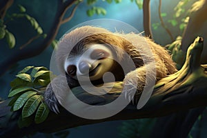 Languid Sloth sleeping. Generate Ai