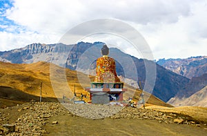 Langza Buddha Statue on the hills in Spiti Valley