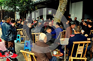 Langzhong, China: Seniors Playing Cards at Teahouse