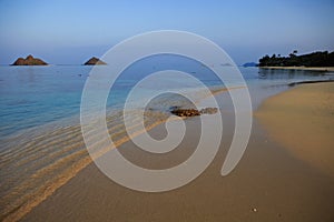 Lanikai beach in hawaii at dusk