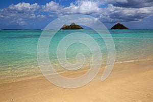 Lanikai beach with Mokulua Islands known also as Twin Islands or Moks photo