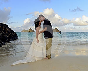 Lanikai wedding first kiss