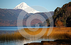 Lanin volcano and Quillen lake.