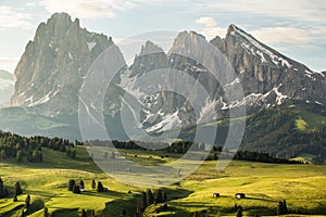 Lankoffel mountain range. View from Seiser Alm, Dolomites, Italy