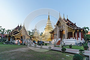 Lanna style Thailand temple, Wat Phra Singh with big golden pagoda in Chiang Mai, Thailand