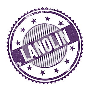 LANOLIN text written on purple indigo grungy round stamp